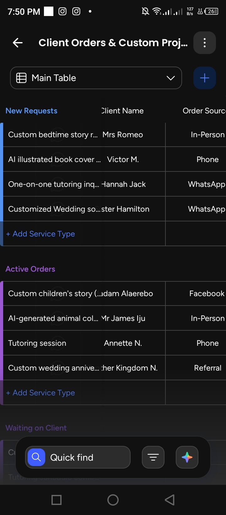 WhatsApp + Airtable Client Orders System