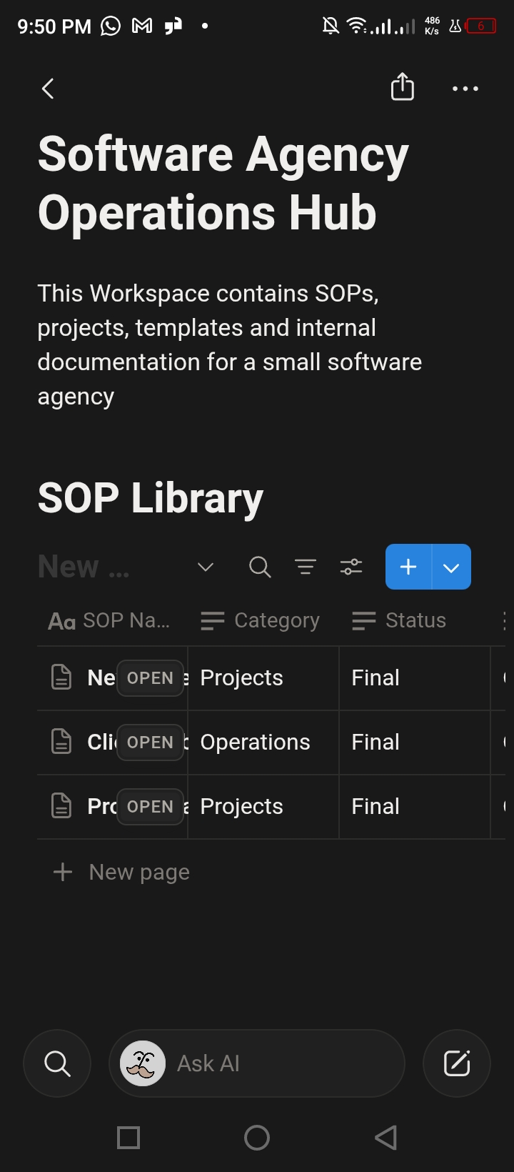 SOP library creation in Notion